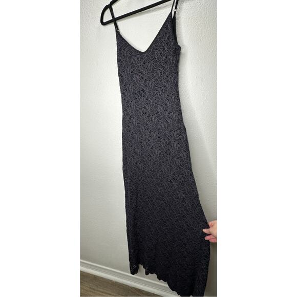 Milo Black & Deep Purple Lace Floral Crochet VNeck Strappy Maxi Dress P - Picture 1 of 12